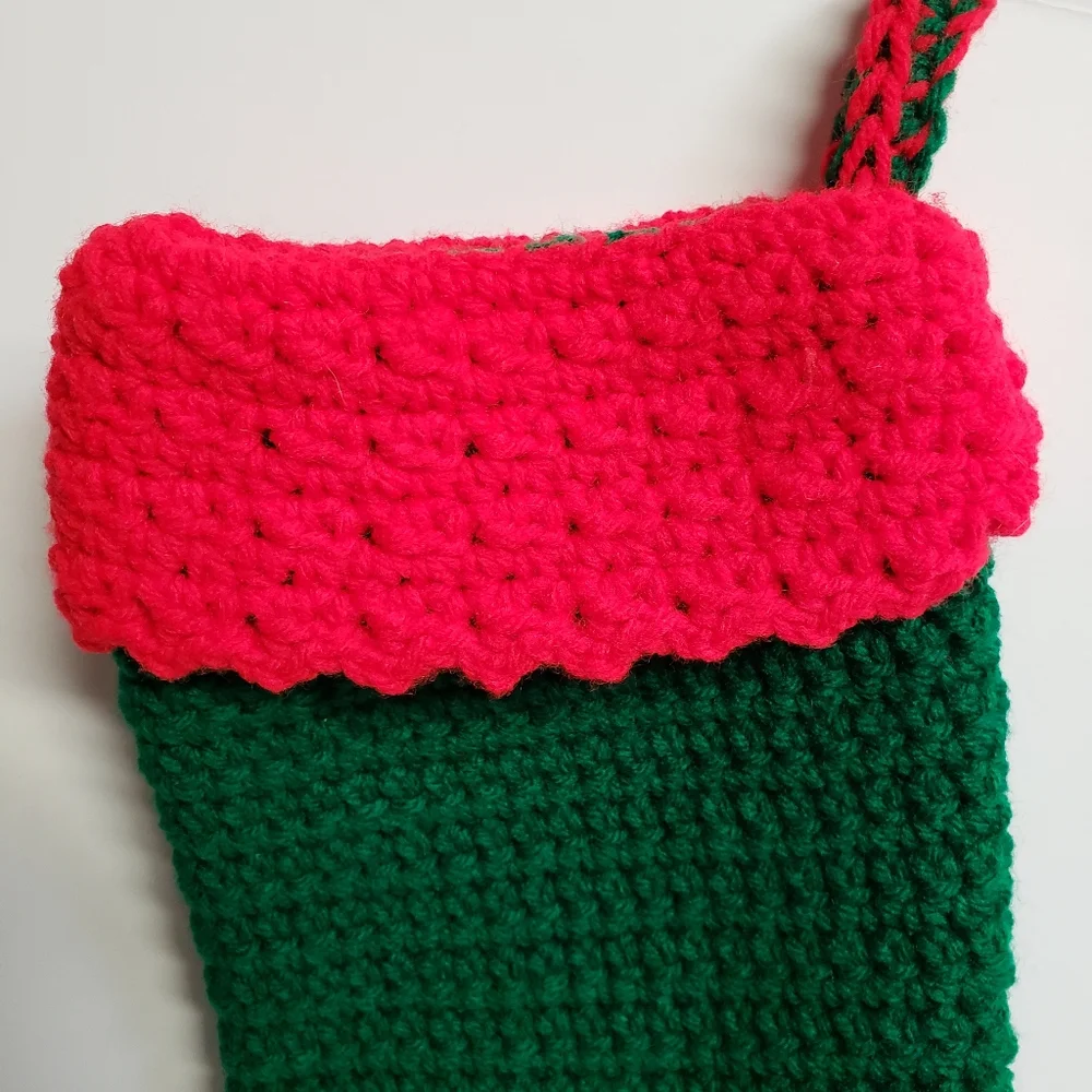 Vintage Handmade Crochet Christmas Stocking Holiday Decor - Picture 4 of 6